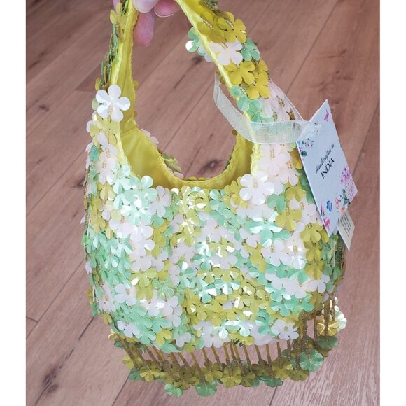 Handcrafted Viral TikTok Beaded Bag Made in India Yellow Flowers Petals Purse - Picture 2 of 14